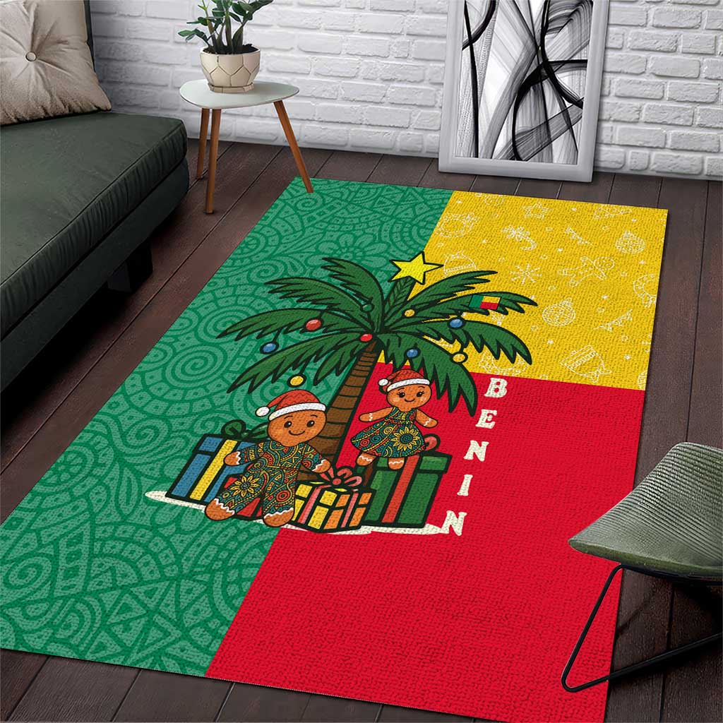 Benin Christmas Area Rug Palm Tree Dolls and Red Yellow Green Festive - African Pride