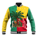 Benin Christmas Baseball Jacket Palm Tree Dolls and Red Yellow Green Festive - African Pride