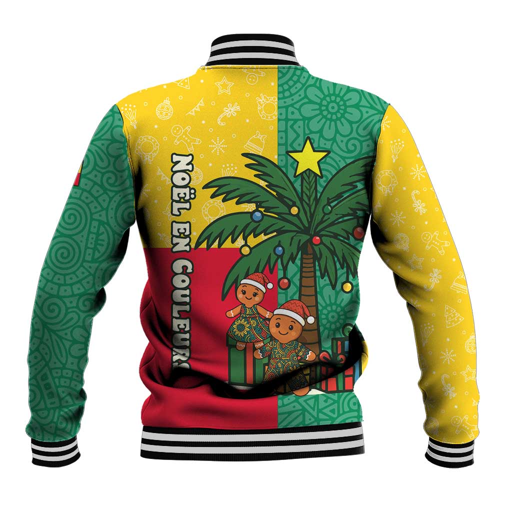 Benin Christmas Baseball Jacket Palm Tree Dolls and Red Yellow Green Festive - African Pride