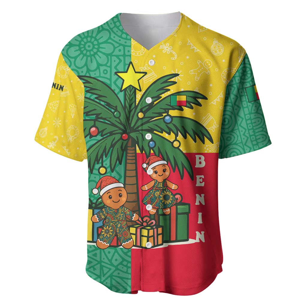 Benin Christmas Baseball Jersey Palm Tree Dolls and Red Yellow Green Festive - African Pride