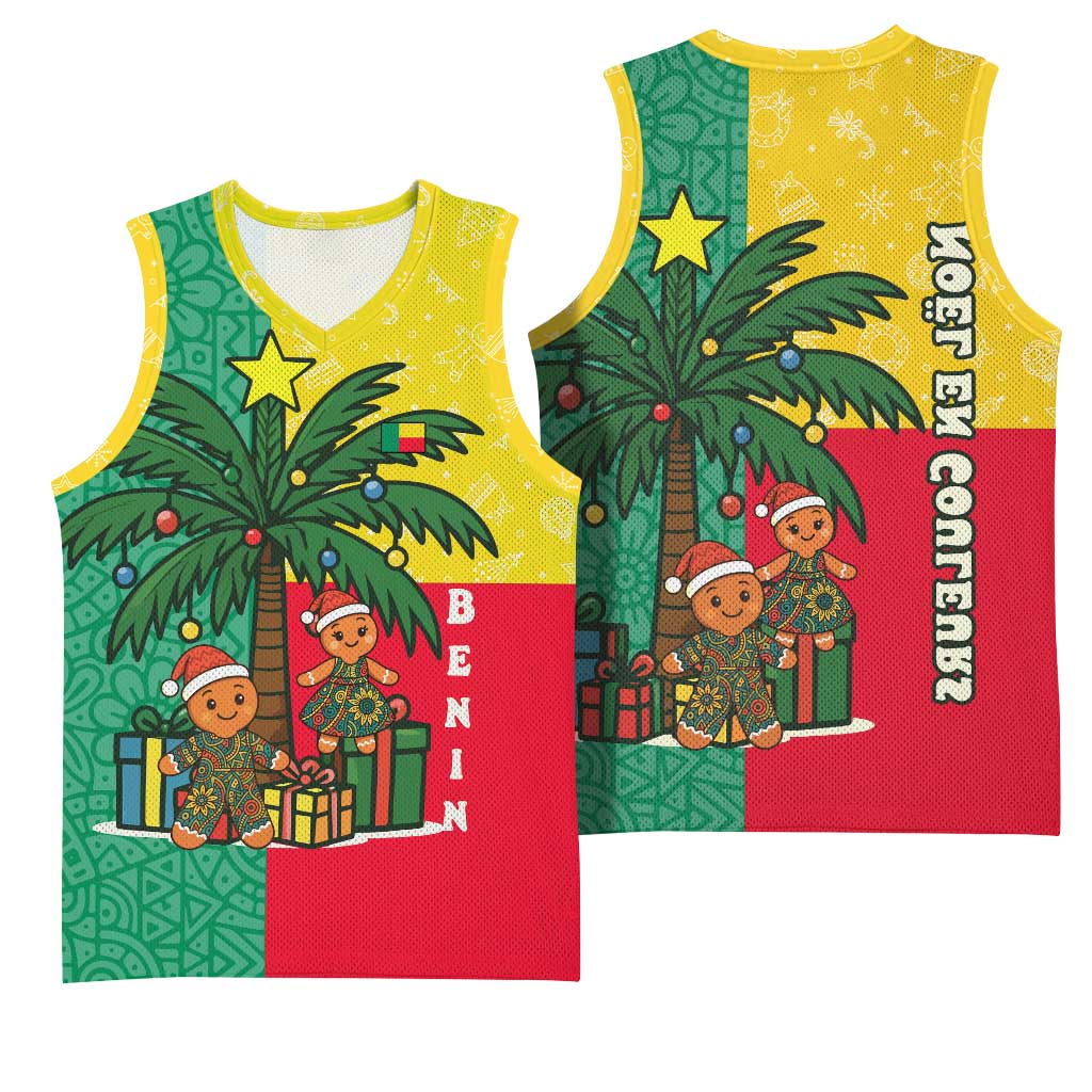 Benin Christmas Basketball Jersey Palm Tree Dolls and Red Yellow Green Festive - African Pride