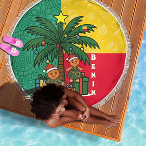 Benin Christmas Beach Blanket Palm Tree Dolls and Red Yellow Green Festive - African Pride