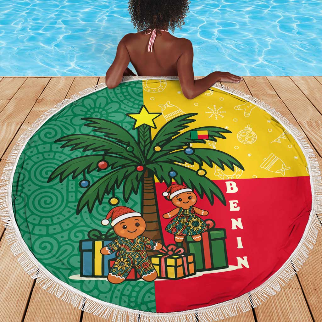 Benin Christmas Beach Blanket Palm Tree Dolls and Red Yellow Green Festive - African Pride