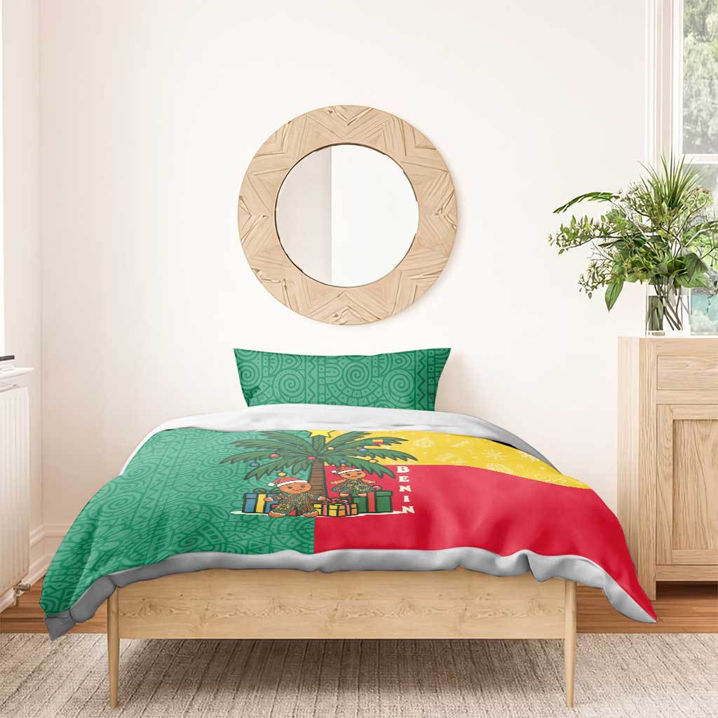 Benin Christmas Bedding Set Palm Tree Dolls and Red Yellow Green Festive - African Pride