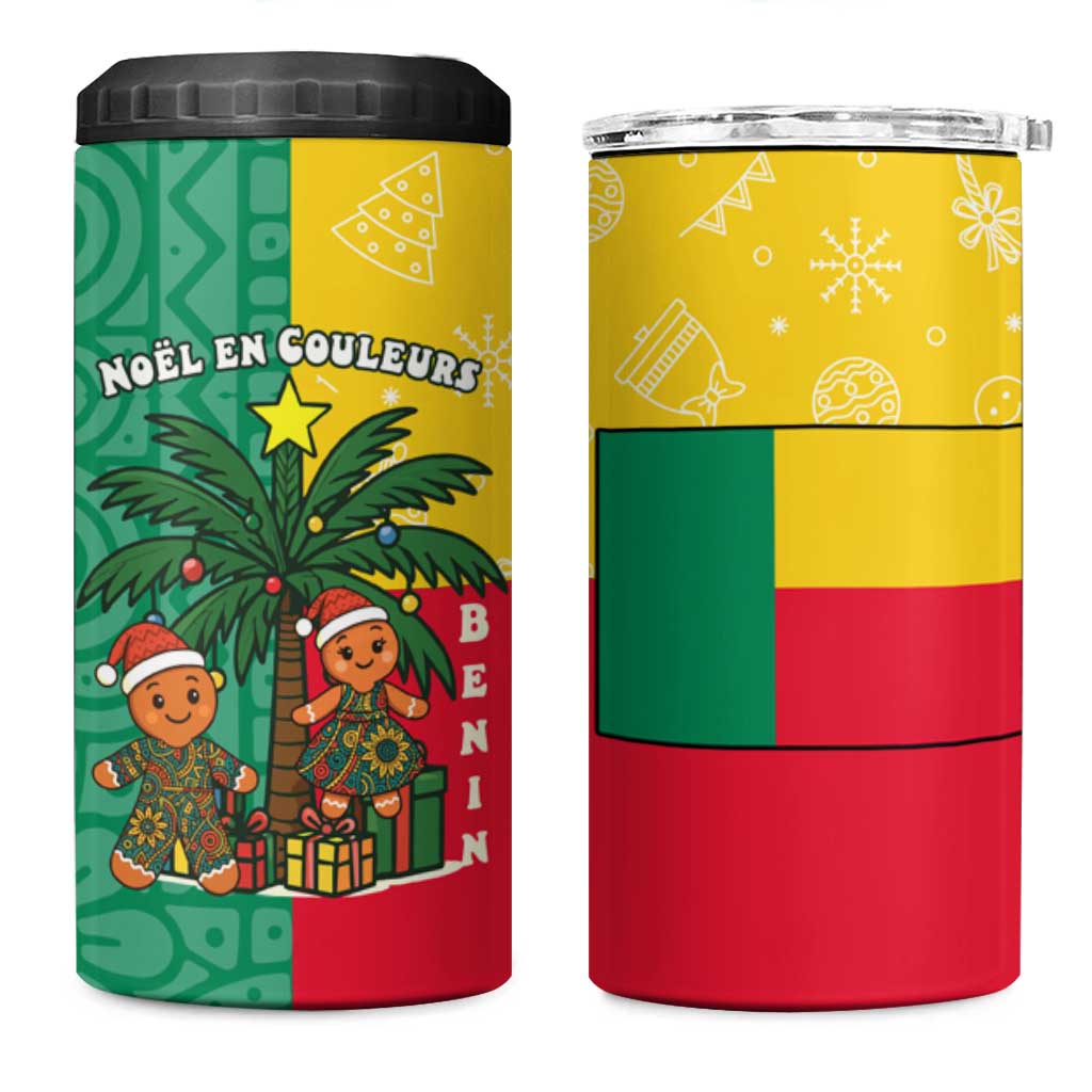 Benin Christmas 4 in 1 Can Cooler Tumbler Palm Tree Dolls and Red Yellow Green Festive - African Pride