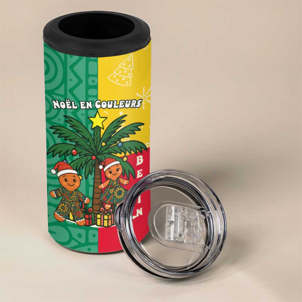 Benin Christmas 4 in 1 Can Cooler Tumbler Palm Tree Dolls and Red Yellow Green Festive - African Pride