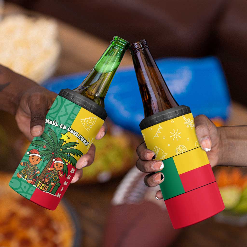 Benin Christmas 4 in 1 Can Cooler Tumbler Palm Tree Dolls and Red Yellow Green Festive - African Pride