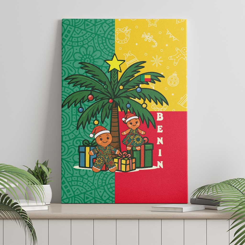 Benin Christmas Canvas Wall Art Palm Tree Dolls and Red Yellow Green Festive - African Pride