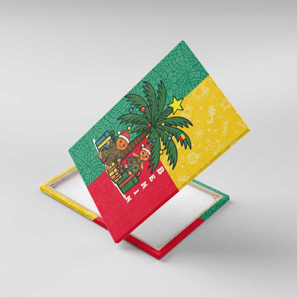 Benin Christmas Canvas Wall Art Palm Tree Dolls and Red Yellow Green Festive - African Pride