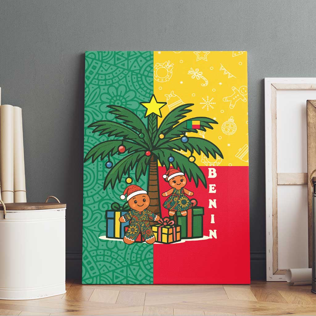 Benin Christmas Canvas Wall Art Palm Tree Dolls and Red Yellow Green Festive - African Pride
