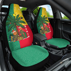 Benin Christmas Car Seat Cover Palm Tree Dolls and Red Yellow Green Festive - African Pride