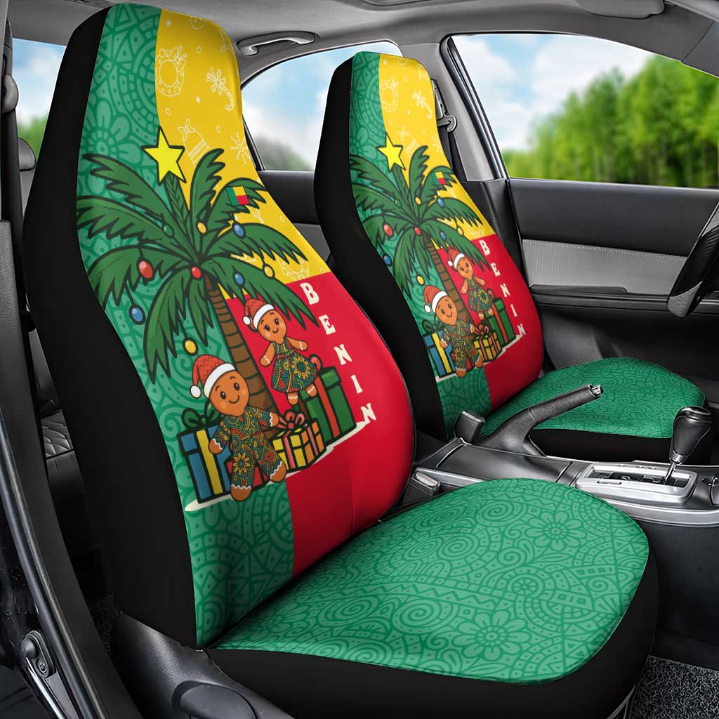 Benin Christmas Car Seat Cover Palm Tree Dolls and Red Yellow Green Festive - African Pride