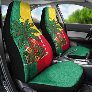 Benin Christmas Car Seat Cover Palm Tree Dolls and Red Yellow Green Festive - African Pride