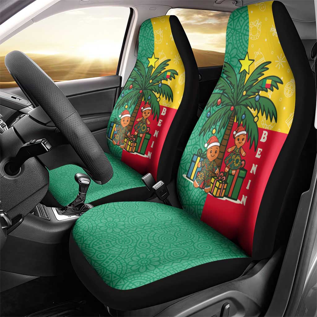 Benin Christmas Car Seat Cover Palm Tree Dolls and Red Yellow Green Festive - African Pride