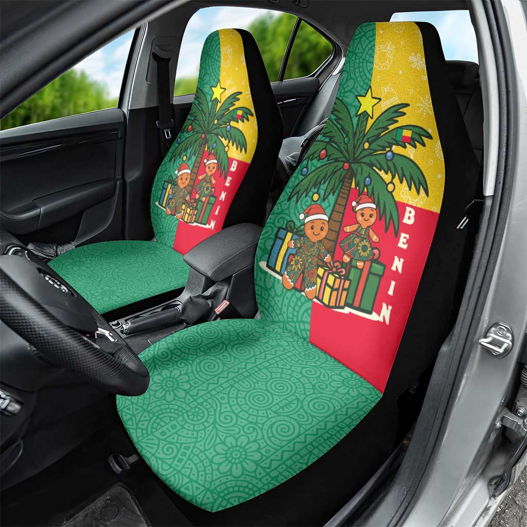 Benin Christmas Car Seat Cover Palm Tree Dolls and Red Yellow Green Festive - African Pride