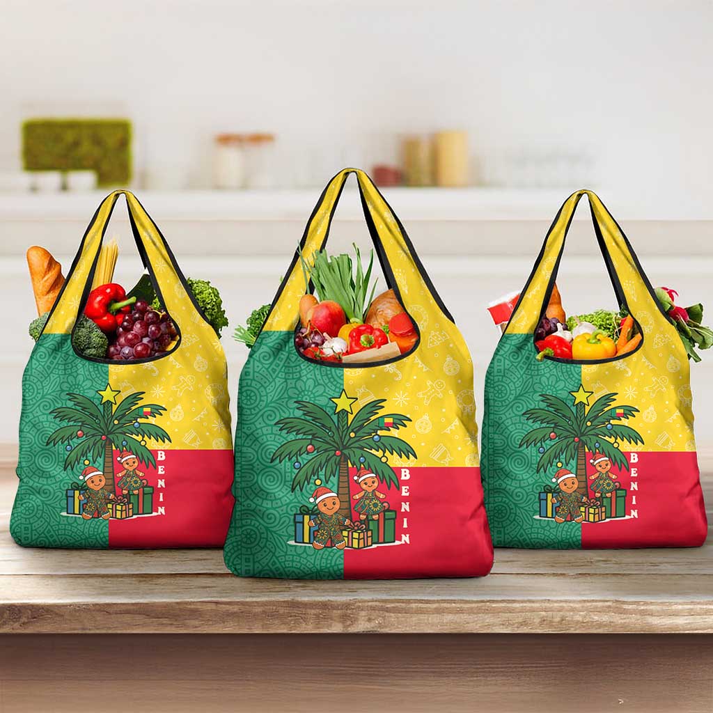 Benin Christmas Grocery Bag Palm Tree Dolls and Red Yellow Green Festive - African Pride
