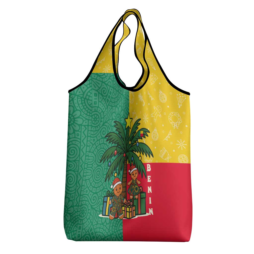 Benin Christmas Grocery Bag Palm Tree Dolls and Red Yellow Green Festive - African Pride