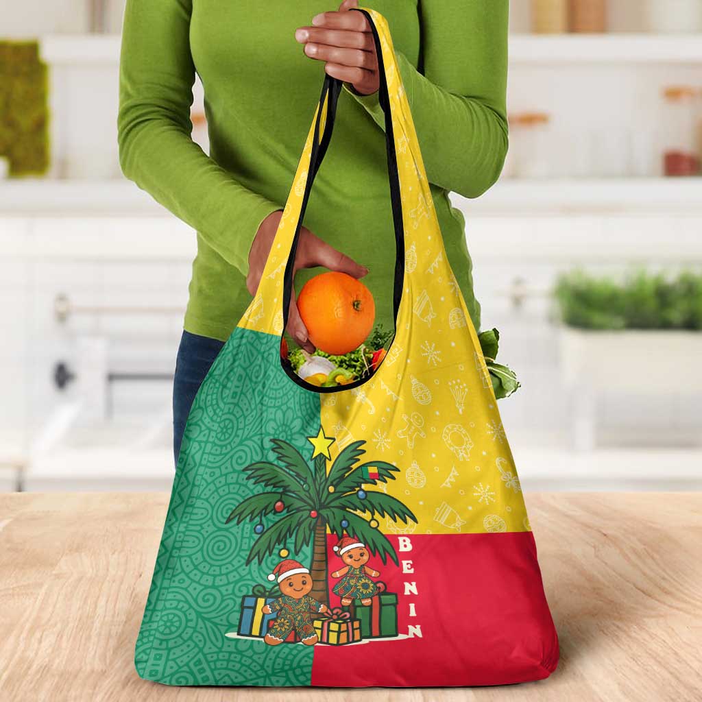 Benin Christmas Grocery Bag Palm Tree Dolls and Red Yellow Green Festive - African Pride