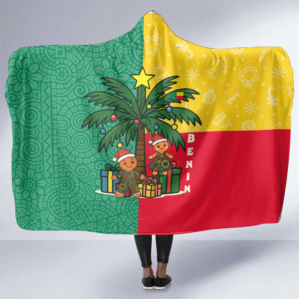 Benin Christmas Hooded Blanket Palm Tree Dolls and Red Yellow Green Festive - African Pride
