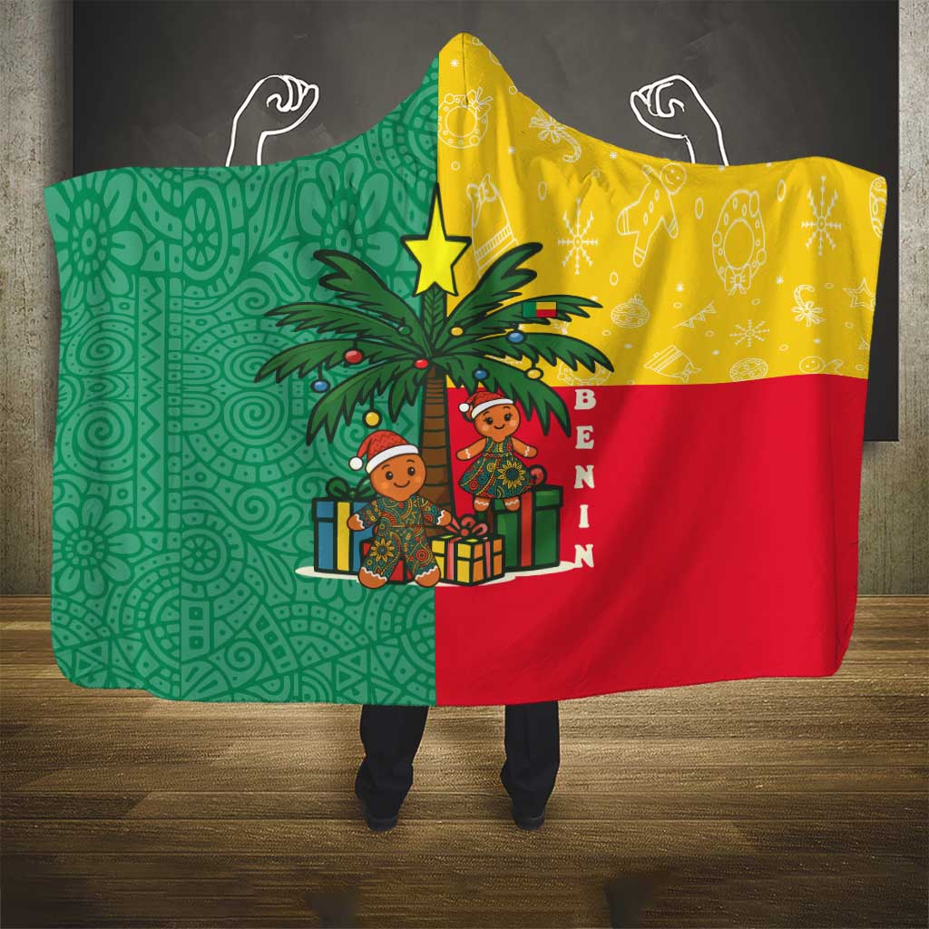 Benin Christmas Hooded Blanket Palm Tree Dolls and Red Yellow Green Festive - African Pride