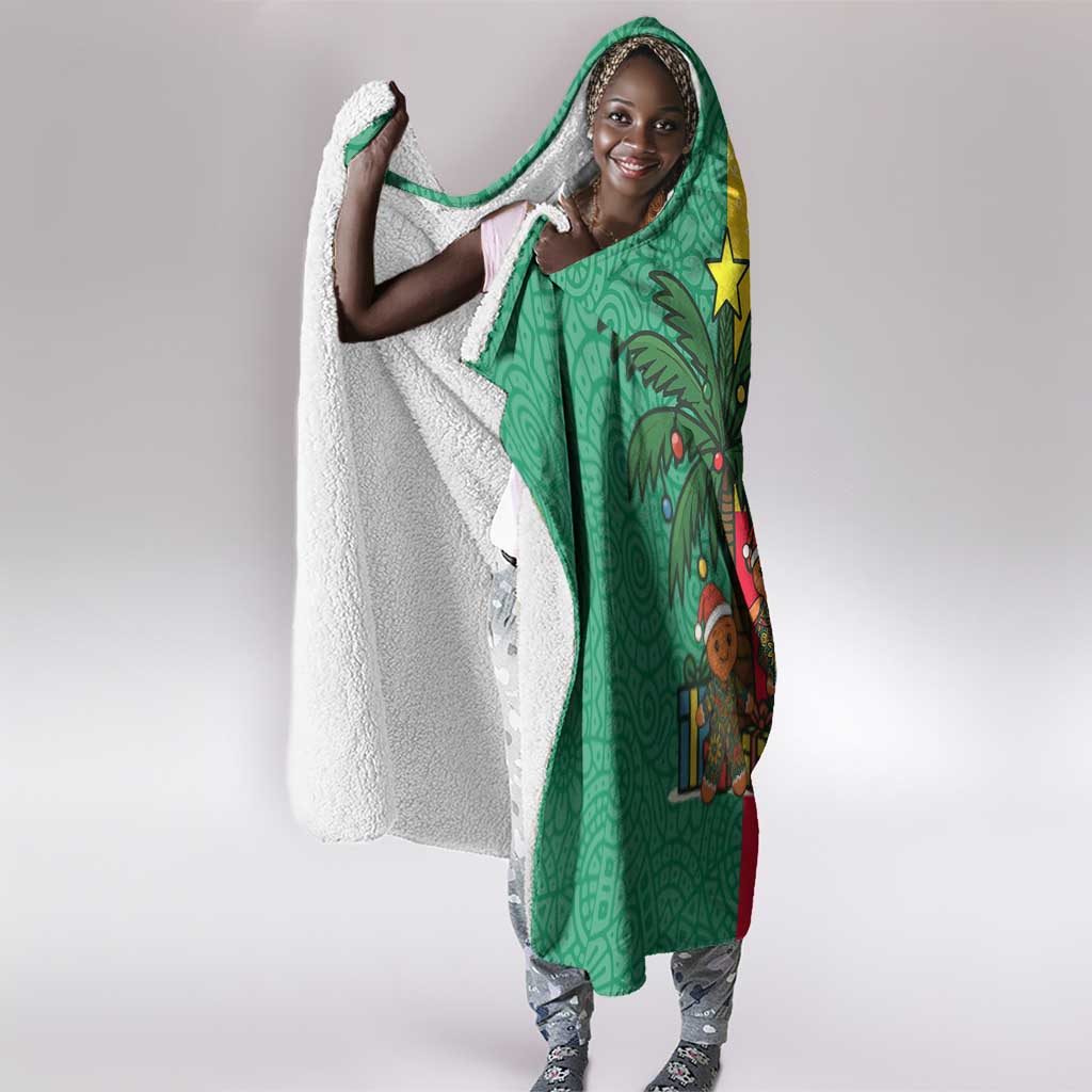 Benin Christmas Hooded Blanket Palm Tree Dolls and Red Yellow Green Festive - African Pride