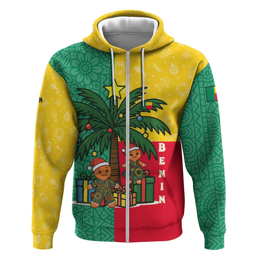 Benin Christmas Hoodie Palm Tree Dolls and Red Yellow Green Festive - African Pride