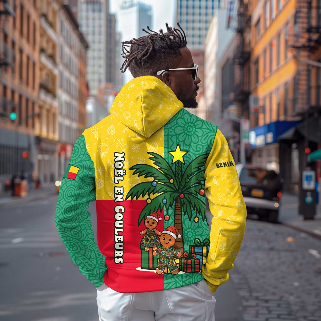 Benin Christmas Hoodie Palm Tree Dolls and Red Yellow Green Festive - African Pride