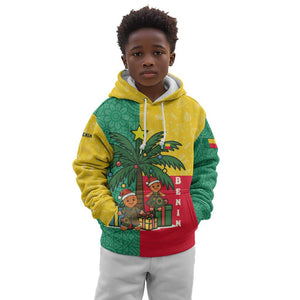 Benin Christmas Kid Hoodie Palm Tree Dolls and Red Yellow Green Festive - African Pride