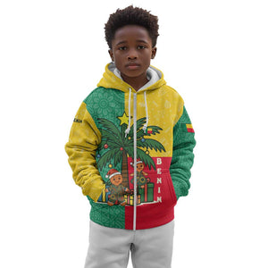 Benin Christmas Kid Hoodie Palm Tree Dolls and Red Yellow Green Festive - African Pride