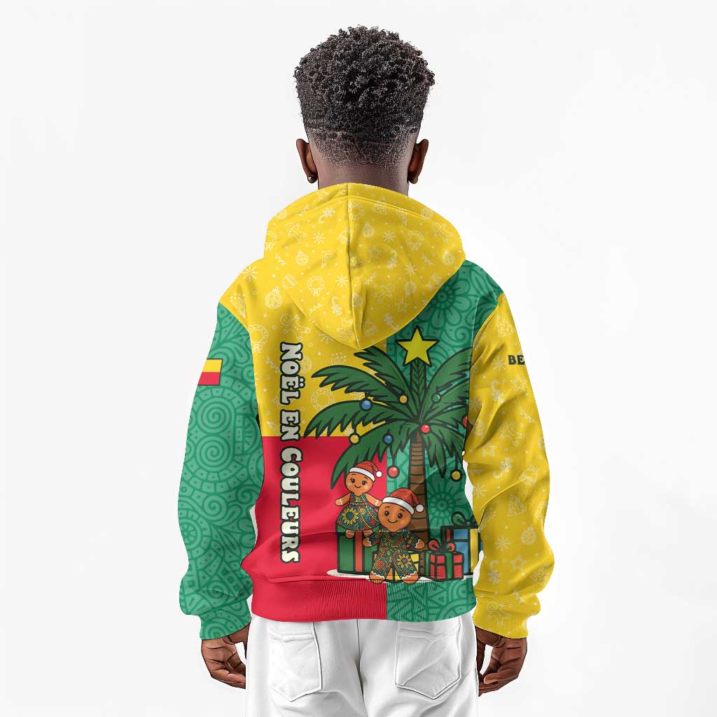 Benin Christmas Kid Hoodie Palm Tree Dolls and Red Yellow Green Festive - African Pride