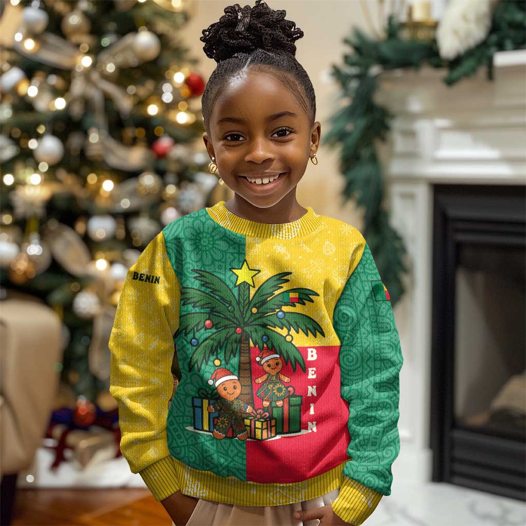 Benin Christmas Kid Ugly Christmas Sweater Palm Tree Dolls and Red Yellow Green Festive - African Pride