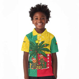Benin Christmas Kid Polo Shirt Palm Tree Dolls and Red Yellow Green Festive - African Pride