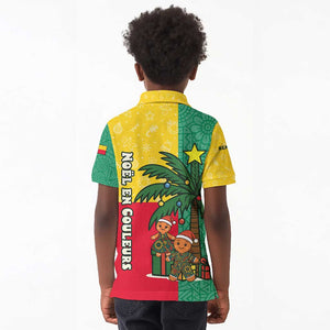 Benin Christmas Kid Polo Shirt Palm Tree Dolls and Red Yellow Green Festive - African Pride