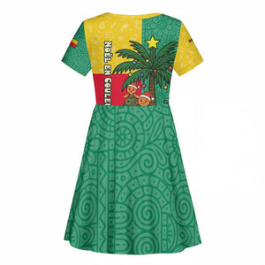 Benin Christmas Kid Short Sleeve Dress Palm Tree Dolls and Red Yellow Green Festive - African Pride