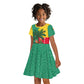 Benin Christmas Kid Short Sleeve Dress Palm Tree Dolls and Red Yellow Green Festive - African Pride