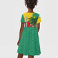 Benin Christmas Kid Short Sleeve Dress Palm Tree Dolls and Red Yellow Green Festive - African Pride