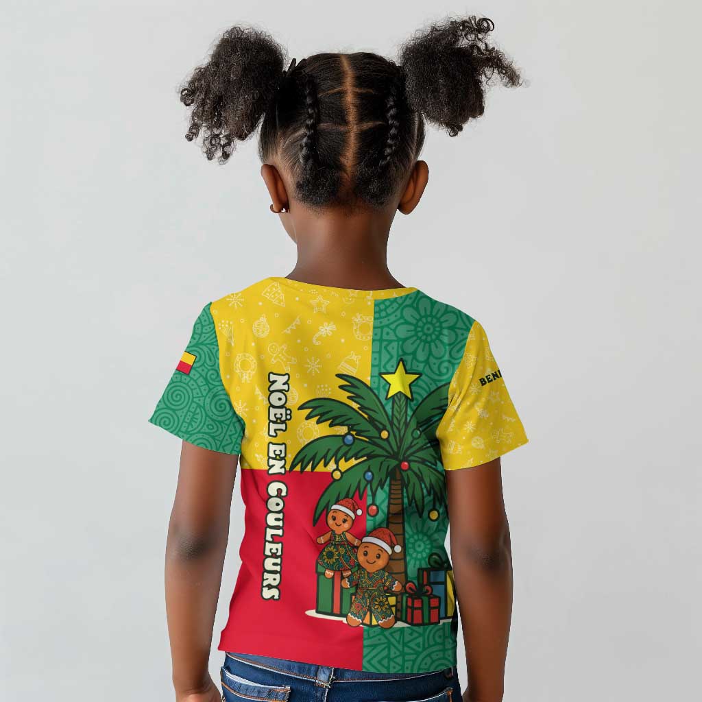 Benin Christmas Kid T shirt Palm Tree Dolls and Red Yellow Green Festive - African Pride