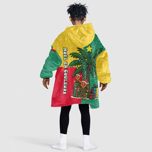 Benin Christmas Kid Wearable Blanket Hoodie Palm Tree Dolls and Red Yellow Green Festive - African Pride