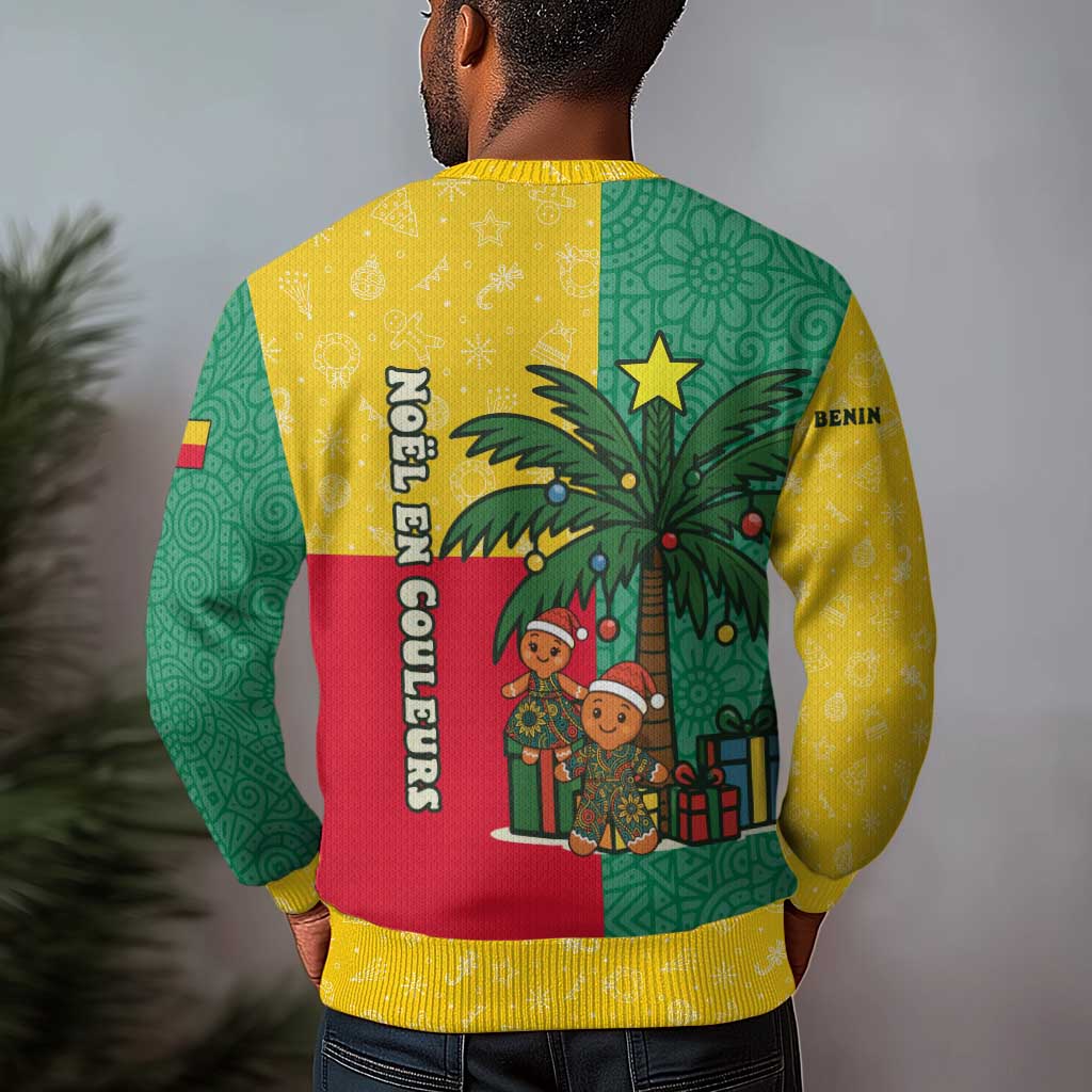 Benin Christmas Ugly Christmas Sweater Palm Tree Dolls and Red Yellow Green Festive - African Pride