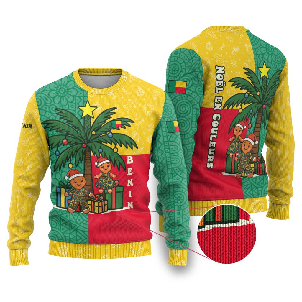 Benin Christmas Ugly Christmas Sweater Palm Tree Dolls and Red Yellow Green Festive - African Pride