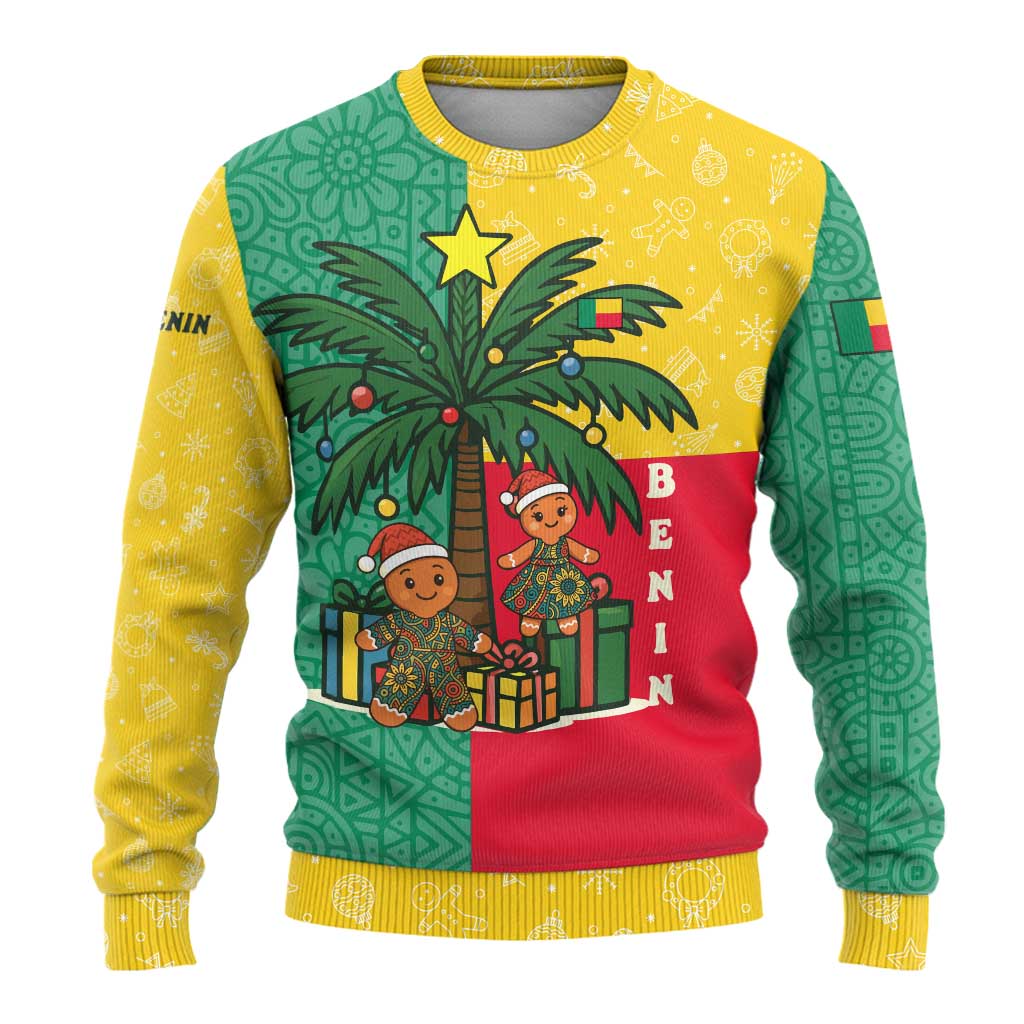 Benin Christmas Ugly Christmas Sweater Palm Tree Dolls and Red Yellow Green Festive - African Pride