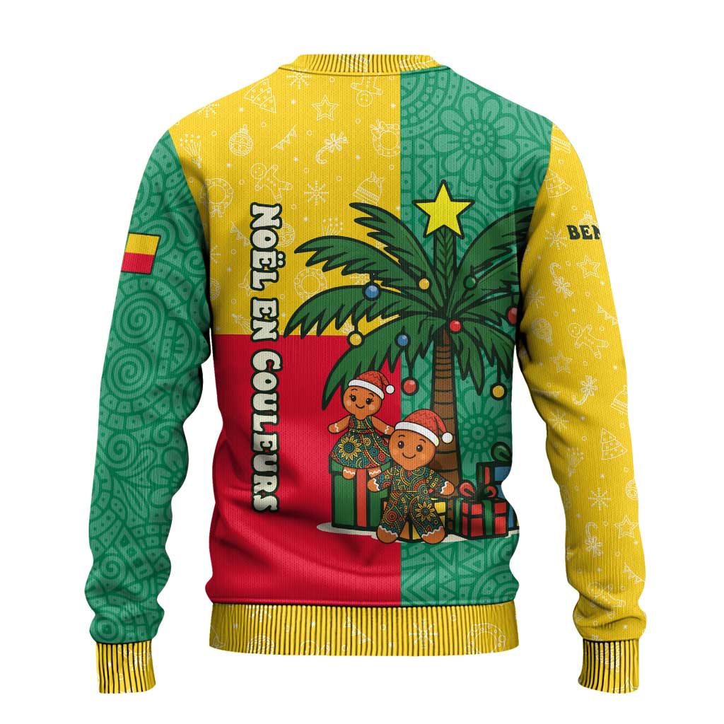 Benin Christmas Ugly Christmas Sweater Palm Tree Dolls and Red Yellow Green Festive - African Pride