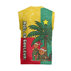 Benin Christmas Knitted V-Neck Vest Palm Tree Dolls and Red Yellow Green Festive - African Pride