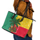 Benin Christmas Leather Tote Bag Palm Tree Dolls and Red Yellow Green Festive - African Pride