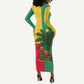 Benin Christmas Long Sleeve Bodycon Dress Palm Tree Dolls and Red Yellow Green Festive - African Pride