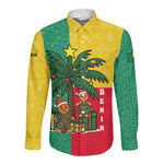 Benin Christmas Long Sleeve Button Shirt Palm Tree Dolls and Red Yellow Green Festive - African Pride