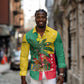 Benin Christmas Long Sleeve Button Shirt Palm Tree Dolls and Red Yellow Green Festive - African Pride