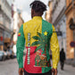 Benin Christmas Long Sleeve Button Shirt Palm Tree Dolls and Red Yellow Green Festive - African Pride