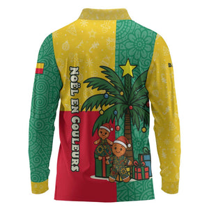 Benin Christmas Long Sleeve Polo Shirt Palm Tree Dolls and Red Yellow Green Festive - African Pride
