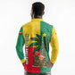 Benin Christmas Long Sleeve Polo Shirt Palm Tree Dolls and Red Yellow Green Festive - African Pride